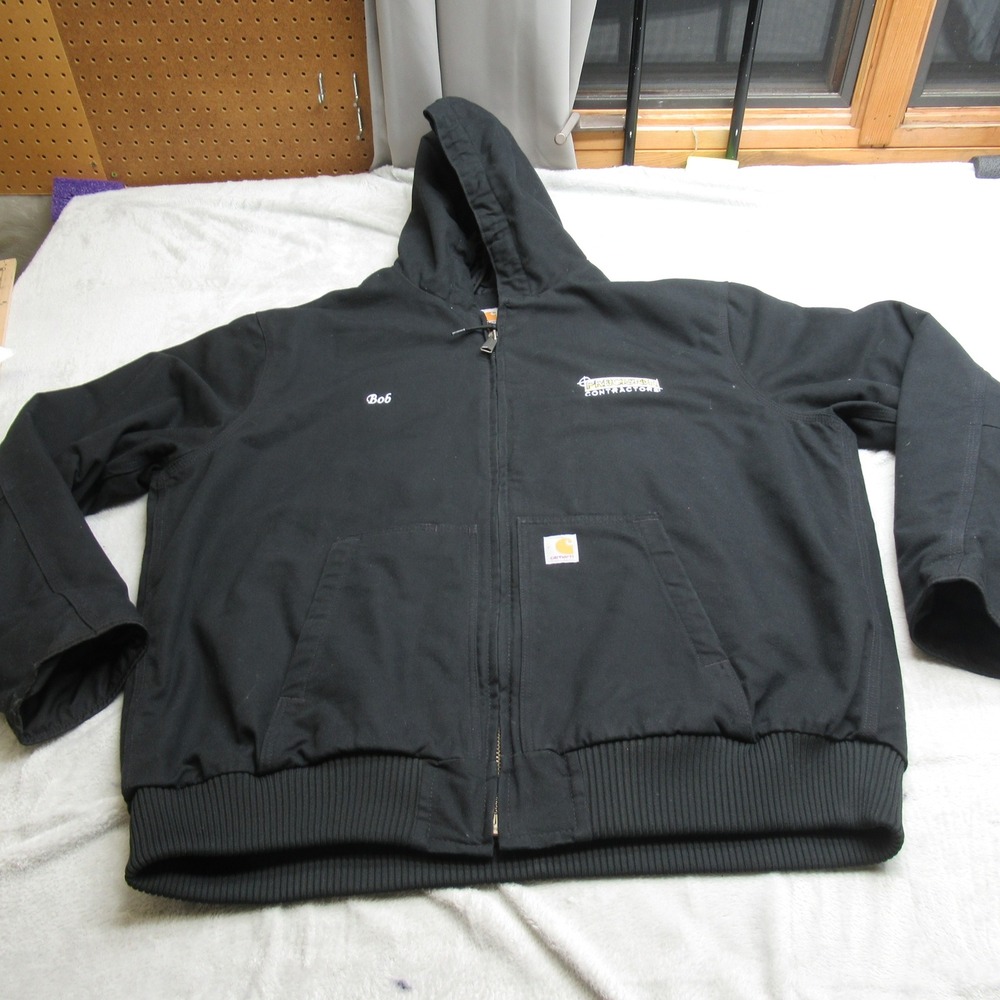 Carhartt Jacket Mens XXL Black Quilted Hood‎ Washed Duck Insulated Active Coat
